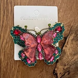 NEW Butterfly Multicolor Rhinestone Brooch Pin Pink Green Red